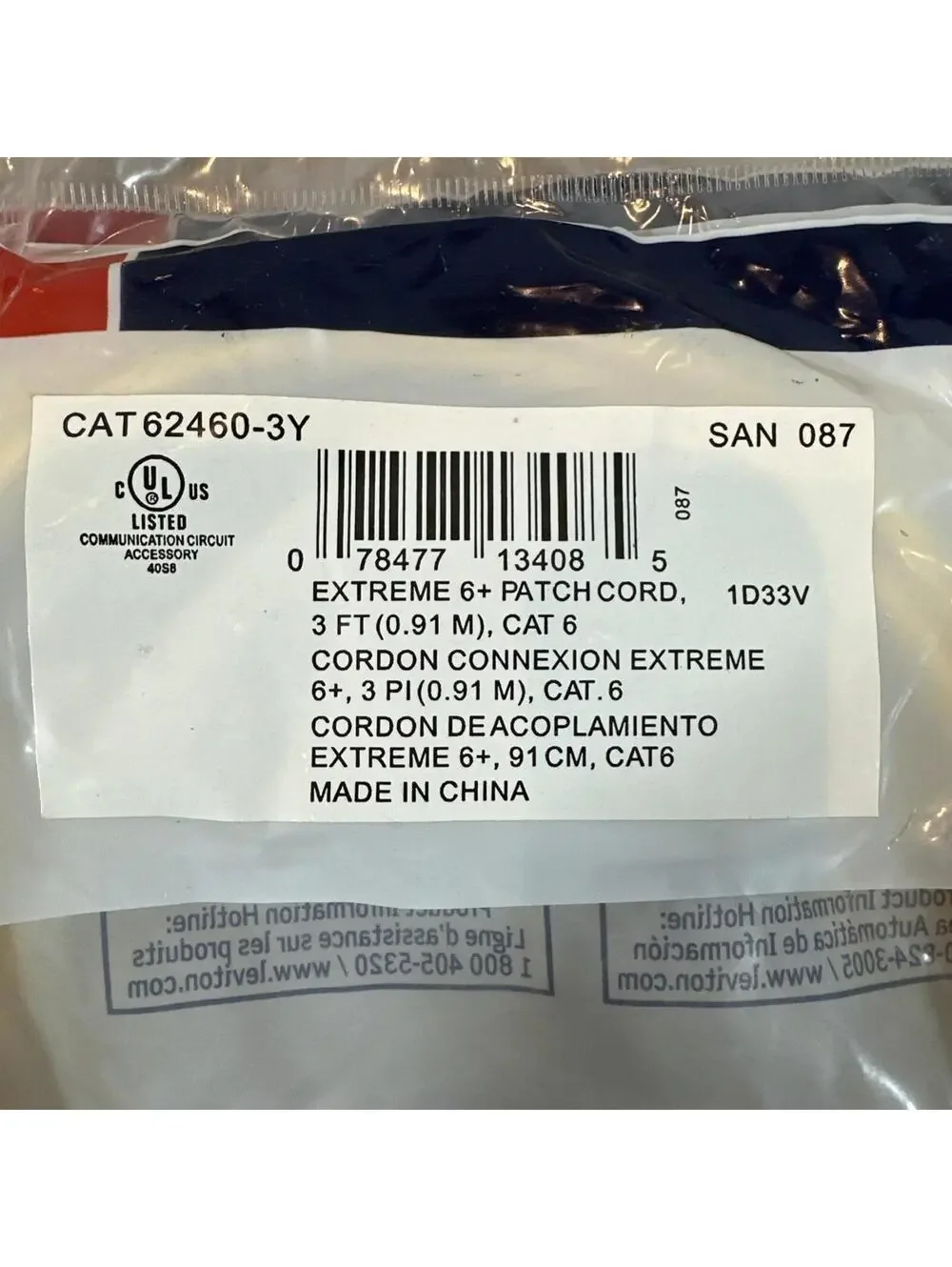 Lot Of 4 PcLeviton Yellow Cat 6+ Extreme Ethernet Patch Cord Cable 3 Ft 62460-3Y